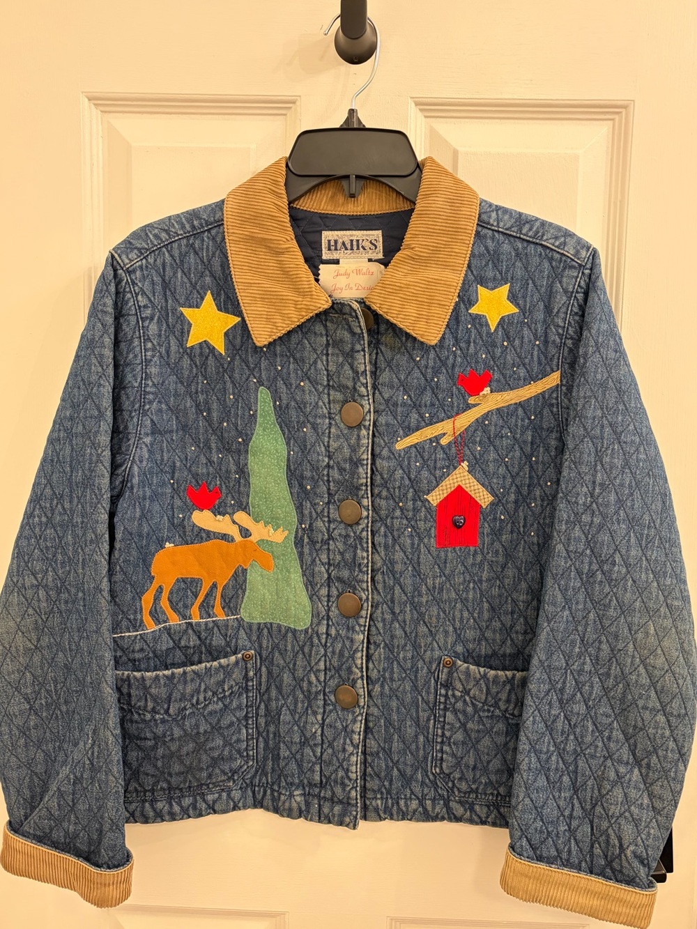 Boutique Denim Quilted Ladies Jacket with Corduroy Collar -